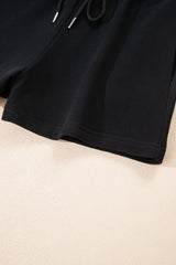 Black Button Drawstring Hooded Pullover and Casual Short Set Short Sets JT's Designer Fashion