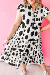 White Polka Dot Print Ruffled Sleeve Pocketed Plus Size Midi Dress Plus Size Midi Dresses JT's Designer Fashion