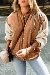Buckskin Corduroy Fleece Patchwork Buttoned Bomber Jacket Jackets JT's Designer Fashion