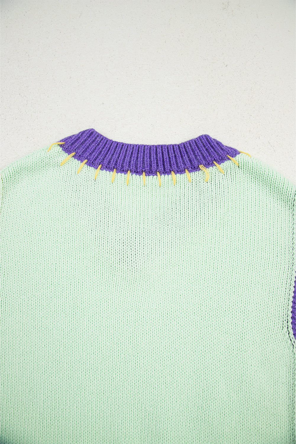 Green Stitched V Neck Color Block Knitted Drop Shoulder Sweater Sweaters JT's Designer Fashion