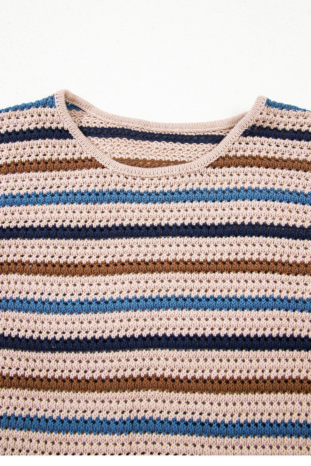 Multicolour Striped Knitted Drop Shoulder Round Neck Sweater Sweaters JT's Designer Fashion