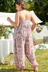 Multicolour Plus Size Paisley Print Sleeveless V Neck Jogger Jumpsuit Plus Size Bottoms JT's Designer Fashion