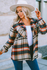 Khaki Geometric Plaid Print Pocketed Shacket Plaid Shackets JT's Designer Fashion