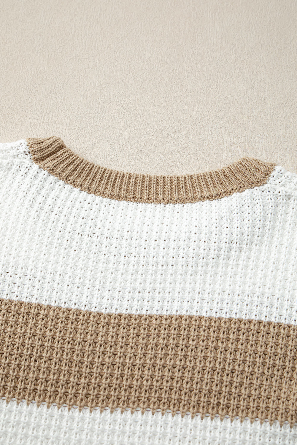 Light French Beige Colorblock Striped Drop Shoulder Side Slit Sweater Sweaters JT's Designer Fashion