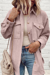Light Pink Corduroy Flap Pocket Button Up Shacket Jackets JT's Designer Fashion