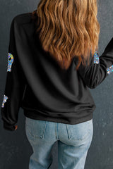 Black Glitter Ghosts Pattern Long Sleeve Halloween Sweatshirt Graphic Sweatshirts JT's Designer Fashion