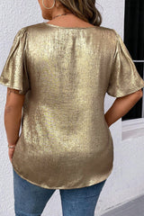 Gold Plus Size Metallic V Neck Short Sleeve Blouse Plus Size Tops & Tees JT's Designer Fashion