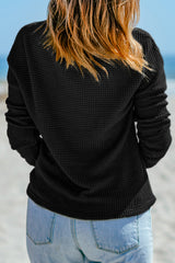 Black Waffle Knit Drop Shoulder Long Sleeve Top Long Sleeve Tops JT's Designer Fashion