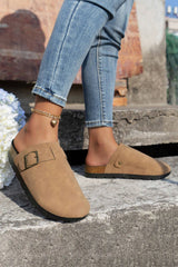 Light French Beige Suede Buckle Detail Slippers Slippers JT's Designer Fashion