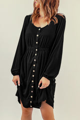 Black Button Up High Waist Long Sleeve Dress Midi Dresses JT's Designer Fashion
