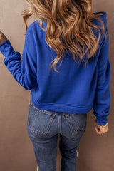 Dark Blue Solid Drop Shoulder Drawstring Cropped Hoodie Sweatshirts & Hoodies JT's Designer Fashion