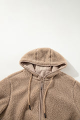 Pale Khaki Fleece Zip Up Drawstring Hooded Pocketed Jacket Jackets JT's Designer Fashion