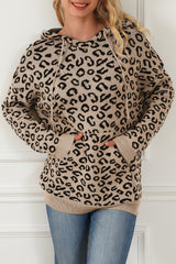 Khaki Leopard Knitted Drawstring Hooded Sweater Sweaters & Cardigans JT's Designer Fashion