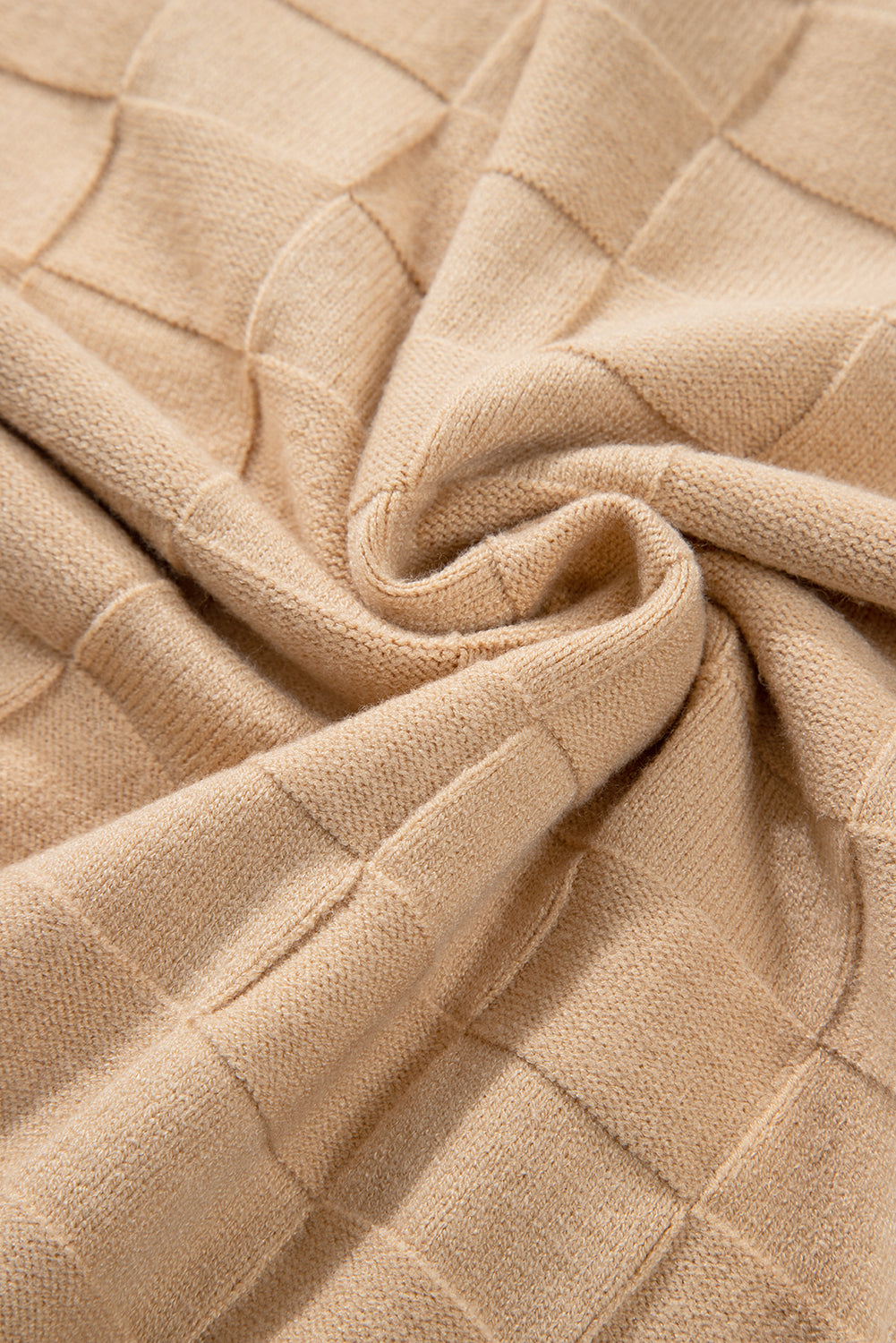 Light French Beige Solid Checkered Textured Knit Plus Size Sweater Plus Size Sweaters & Cardigans JT's Designer Fashion