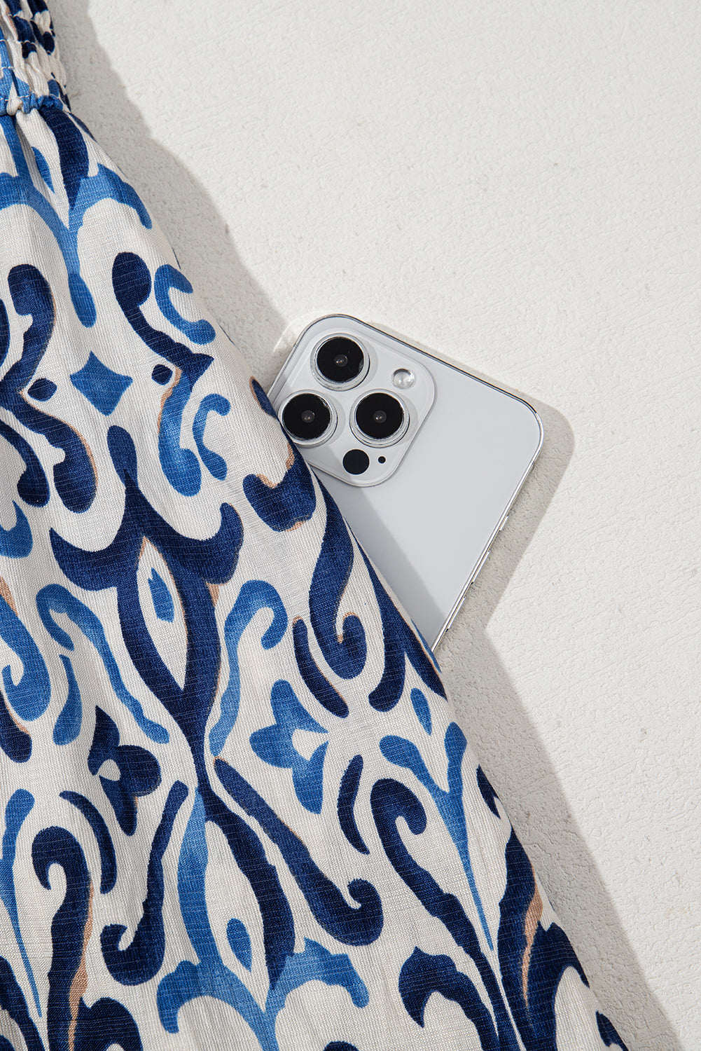 Sky Blue Boho Print Smocked High Waist Long Dress Maxi Dresses JT's Designer Fashion