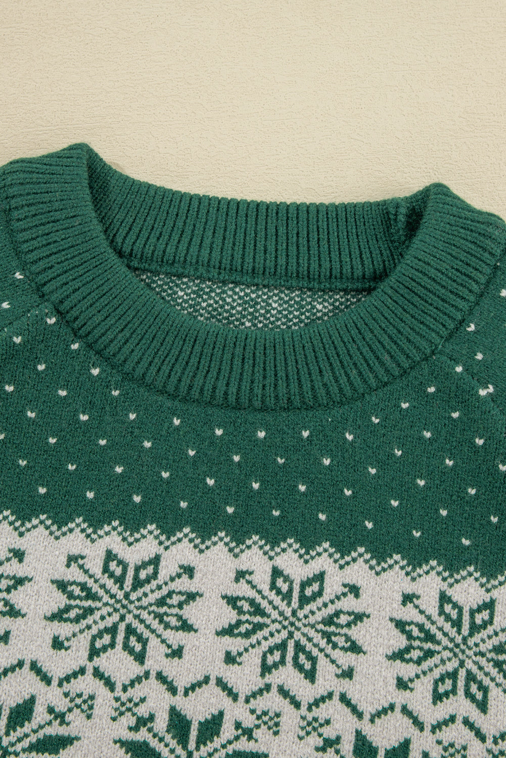 Green Christmas Snowflake Dotted Print Round Neck Sweater Sweaters JT's Designer Fashion