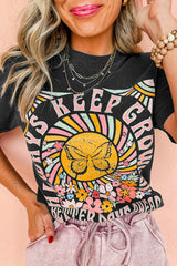 Black Always Keep Growing Butterfly Flower Crewneck Graphic Tee Graphic Tees JT's Designer Fashion