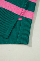 Green Collared Quarter Zipper Oversized Sweater Sweaters JT's Designer Fashion