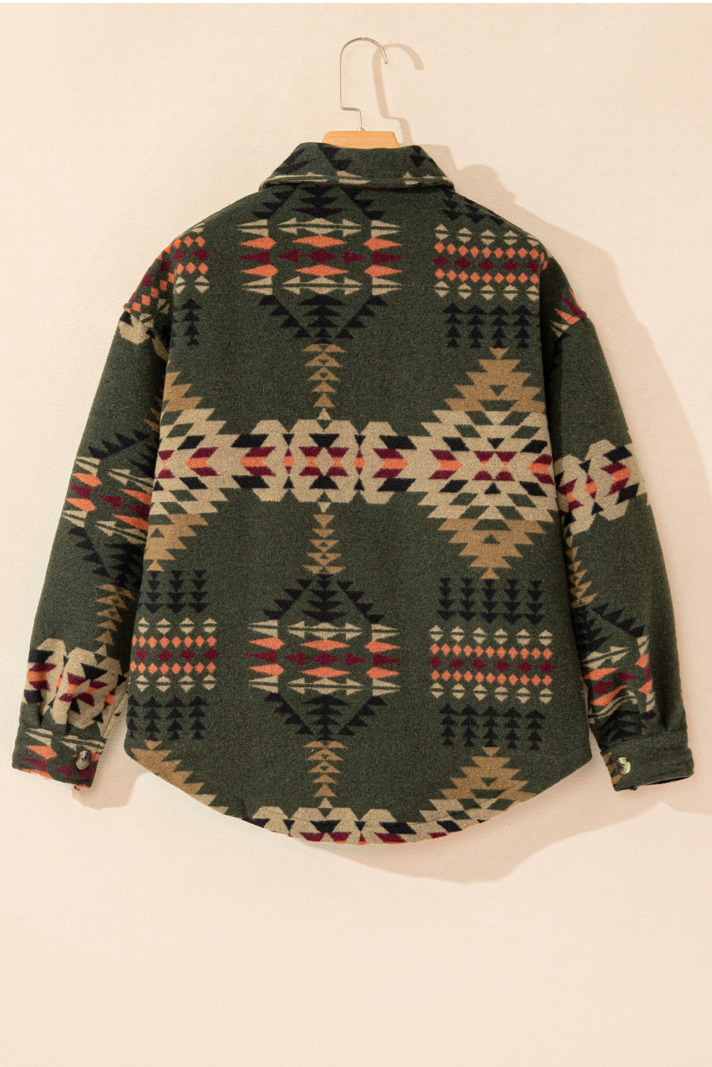 Green Aztec Print Flap Pockets Long Sleeve Shacket Jackets JT's Designer Fashion