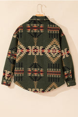 Green Aztec Print Flap Pockets Long Sleeve Shacket Jackets JT's Designer Fashion