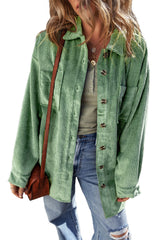 Mist Green Patched Pocket Button Up Corduroy Shacket Jackets JT's Designer Fashion