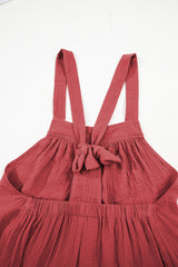 Red Clay Knotted Back Strap Cotton Bib Jumpsuit Jumpsuits & Rompers JT's Designer Fashion