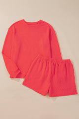 Casual Corded Knit Long Sleeve Top and High Waist Shorts Set Short Sets JT's Designer Fashion