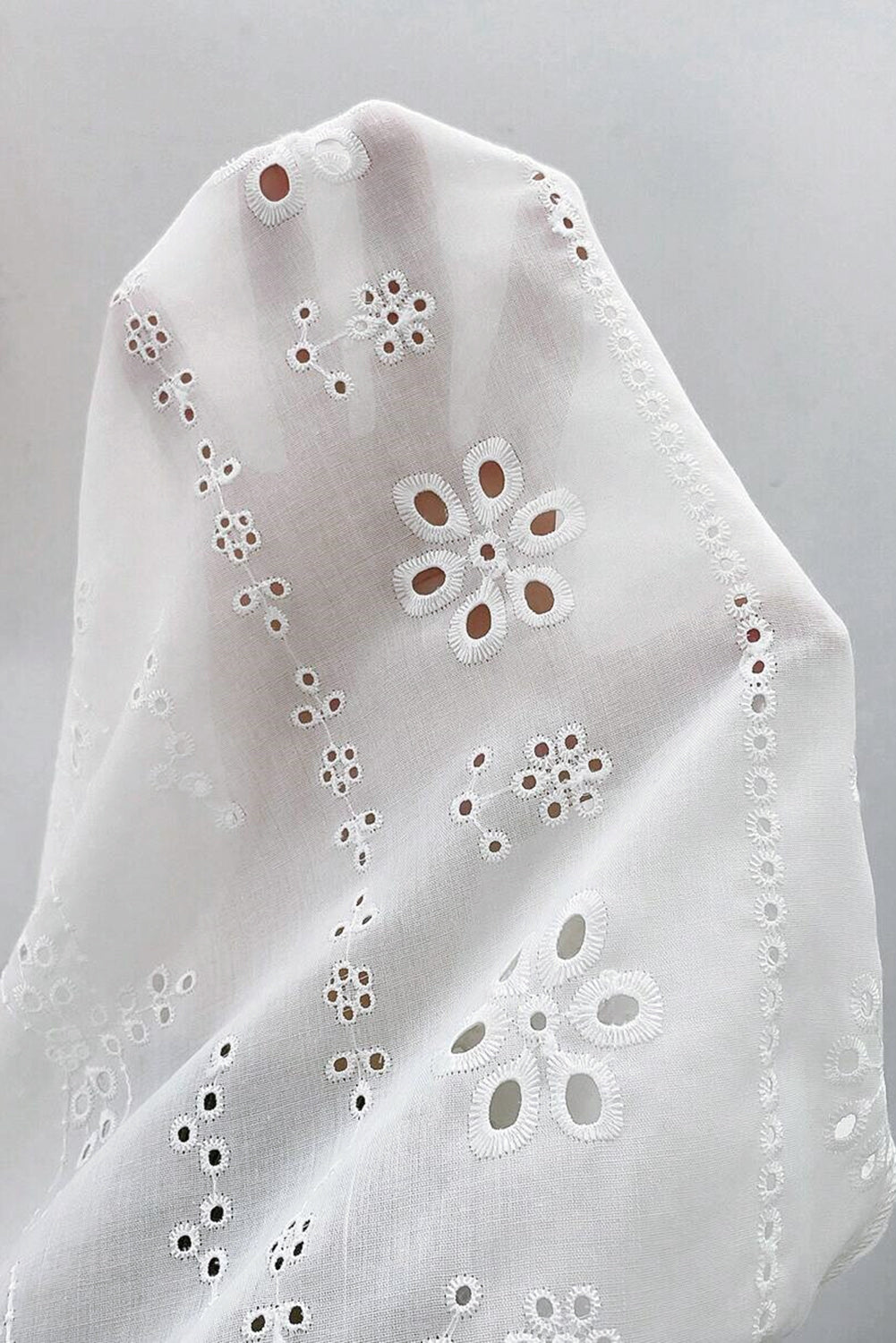 White Eyelet Embroidered Smocked Cuff Sheer Blouse Blouses & Shirts JT's Designer Fashion