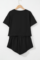 Black American Flag Inspired Bow Print Relaxed Tee and Skort 2pcs Outfit Graphic Sets JT's Designer Fashion