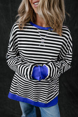 Black Stripe Oversized Contrast Trim Pullover Sweatshirt Sweatshirts & Hoodies JT's Designer Fashion