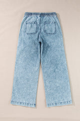 Myosotis Mineral Wash Drawstring Waist Loose Straight Denim Pants Jeans JT's Designer Fashion