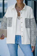 White Contrast Leopard Denim Jacket Denim Jackets JT's Designer Fashion