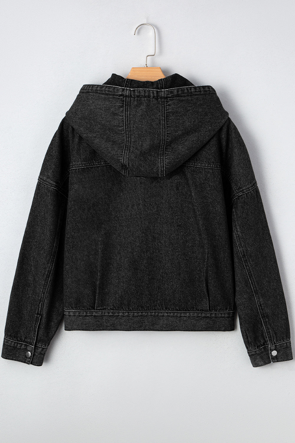 Black Big Chest Pocket Drop Shoulder Hooded Denim Jacket Denim Jackets JT's Designer Fashion
