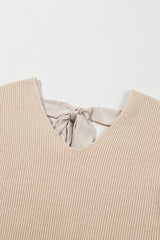 Apricot Lantern Sleeve V Neck Knot Back Sweater Sweaters JT's Designer Fashion