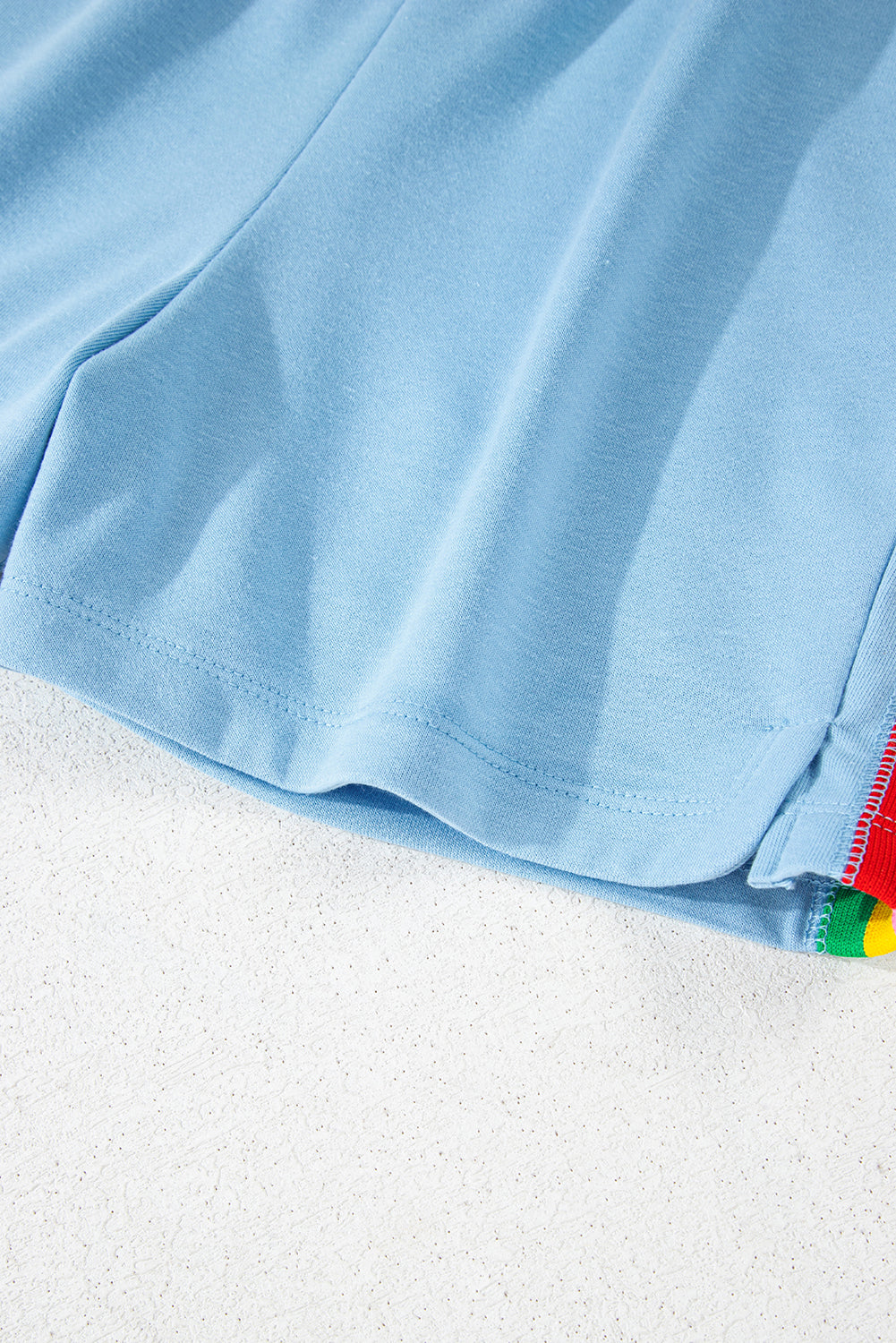 Sky Blue Rainbow Colorblock Collared Short Sleeve Top 2 Piece Shorts Set Short Sets JT's Designer Fashion