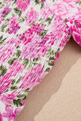 Pink Dainty Floral Smocked Puff Sleeve Flowy Long Dress Maxi Dresses JT's Designer Fashion