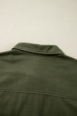 Moss Green Snap Button Zipper Tight Waist Collared Jacket Jackets JT's Designer Fashion