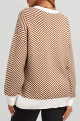 Coffee Contrast Edge Crew Neck Drop Shoulder Sweater Sweaters JT's Designer Fashion