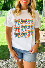 White Pride Bow Starry Print Cotton Blend T Shirt Graphic Tees JT's Designer Fashion
