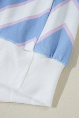 Sky Blue Zigzag Striped Print V Neck Oversized Top Long Sleeve Tops JT's Designer Fashion