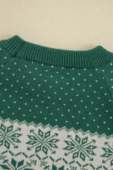 Green Christmas Snowflake Dotted Print Round Neck Sweater Sweaters JT's Designer Fashion