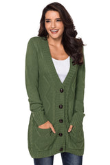 Green Front Pocket and Buttons Closure Cardigan Sweaters & Cardigans JT's Designer Fashion