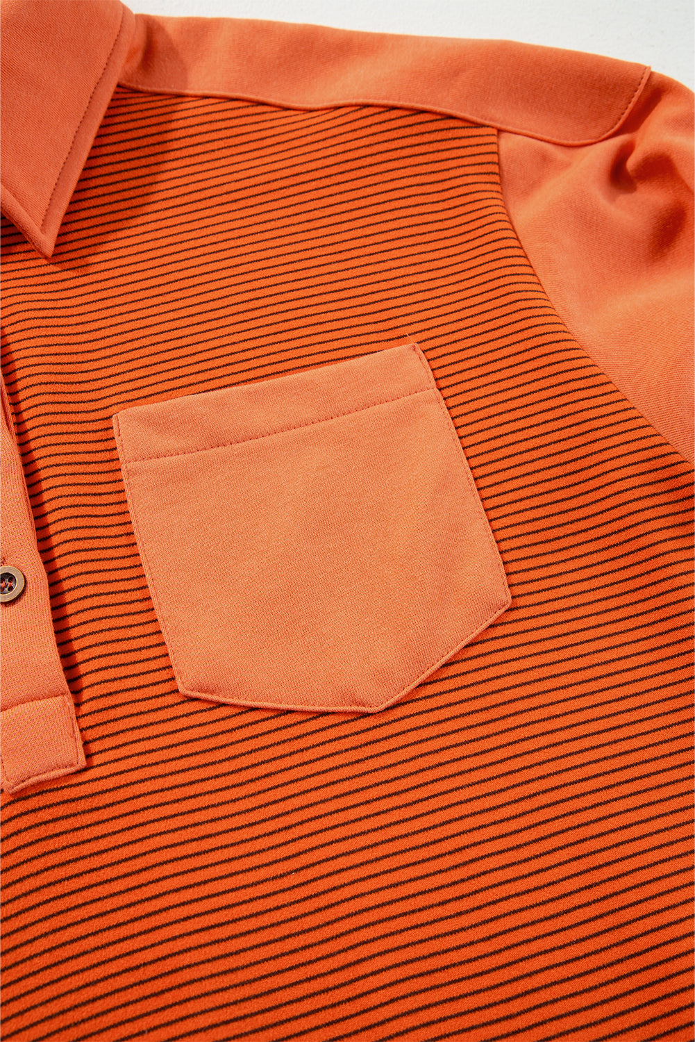 Orange Stripe Exposed Seam Henley Turn-down Neck Puff Sleeve Sweatshirt Sweatshirts & Hoodies JT's Designer Fashion