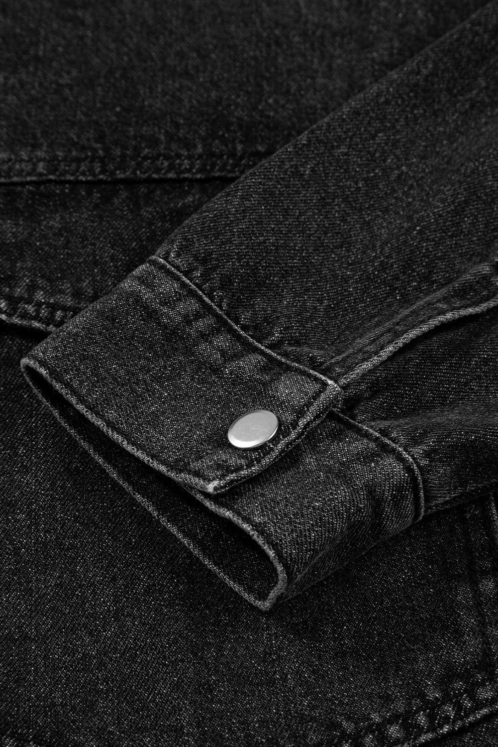 Black Big Chest Pocket Drop Shoulder Hooded Denim Jacket Denim Jackets JT's Designer Fashion