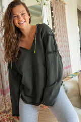 Gray Exposed Seam Raw Edge Hoodie with Pockets Sweatshirts & Hoodies JT's Designer Fashion