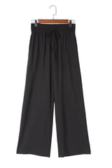 Black Drawstring Elastic Waist Casual Wide Leg Pants Pants & Culotte JT's Designer Fashion