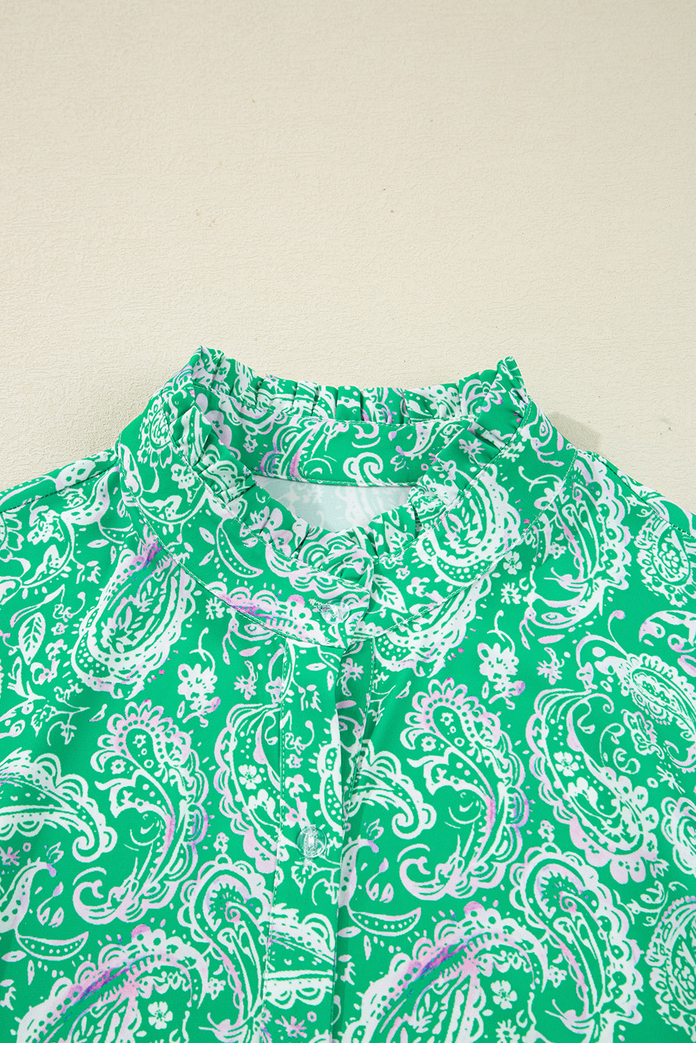 Green Paisley Print Long Sleeve Button Front Tied Waist Mini Dress Mini Dresses JT's Designer Fashion