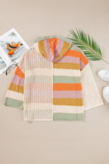 DEAR-LOVER Beige Oversized Colorblock V Neck Hooded Sweater Sweaters JT's Designer Fashion