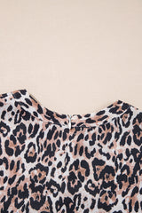 Brown Leopard Print Crew Neck Shift Short T Shirt Dress T Shirt Dresses JT's Designer Fashion