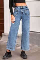 Blue Chic Patch Pocket Straight Leg Loose Jeans Jeans JT's Designer Fashion